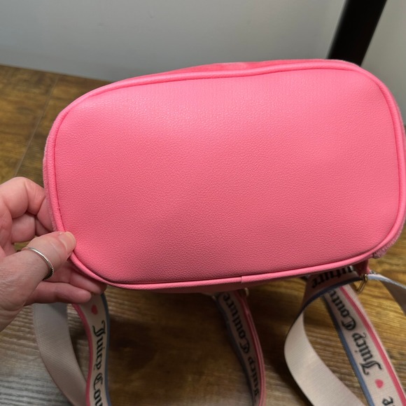 Juicy Couture Pink Velour Mini Backpack Rhinestone Logo Webbed Straps Y2K Style - Picture 7 of 11